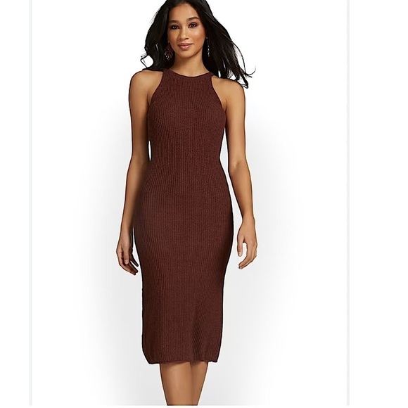 House of Harlow 1960 Revolve Ribbed Midi Dress BodyCon Knit Metallic Halter M - Picture 1 of 10